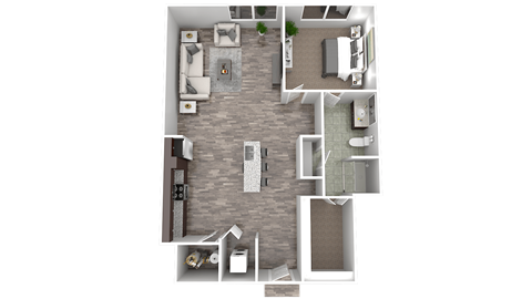 Floor plan for 1 bed, 1 bath, 652 sqft